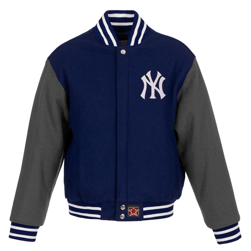 Men's JH Design Navy/Gray New York Yankees Big & Tall All-Wool Jacket with Embroidered Front Logo