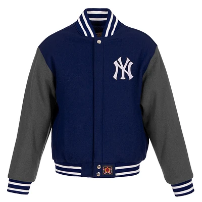 Men's JH Design Navy/Gray New York Yankees Big & Tall All-Wool Jacket with Embroidered Front Logo