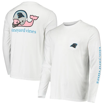 Men's Vineyard Vines White Carolina Panthers Whale Helmet Long Sleeve T-Shirt