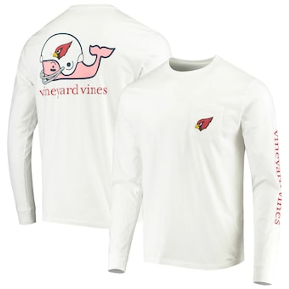 Men's Vineyard Vines White Arizona Cardinals Whale Helmet Long Sleeve T-Shirt