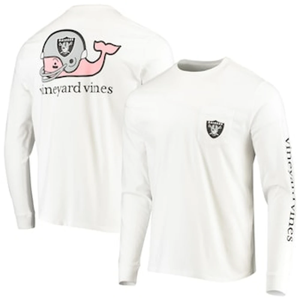 Men's Vineyard Vines White Las Vegas Raiders Whale Helmet Long Sleeve T-Shirt