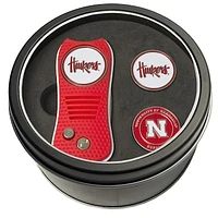 Nebraska Huskers Divot Tool & Ball Markers Personalized Tin Gift Set