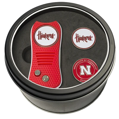 Nebraska Huskers Divot Tool & Ball Markers Personalized Tin Gift Set