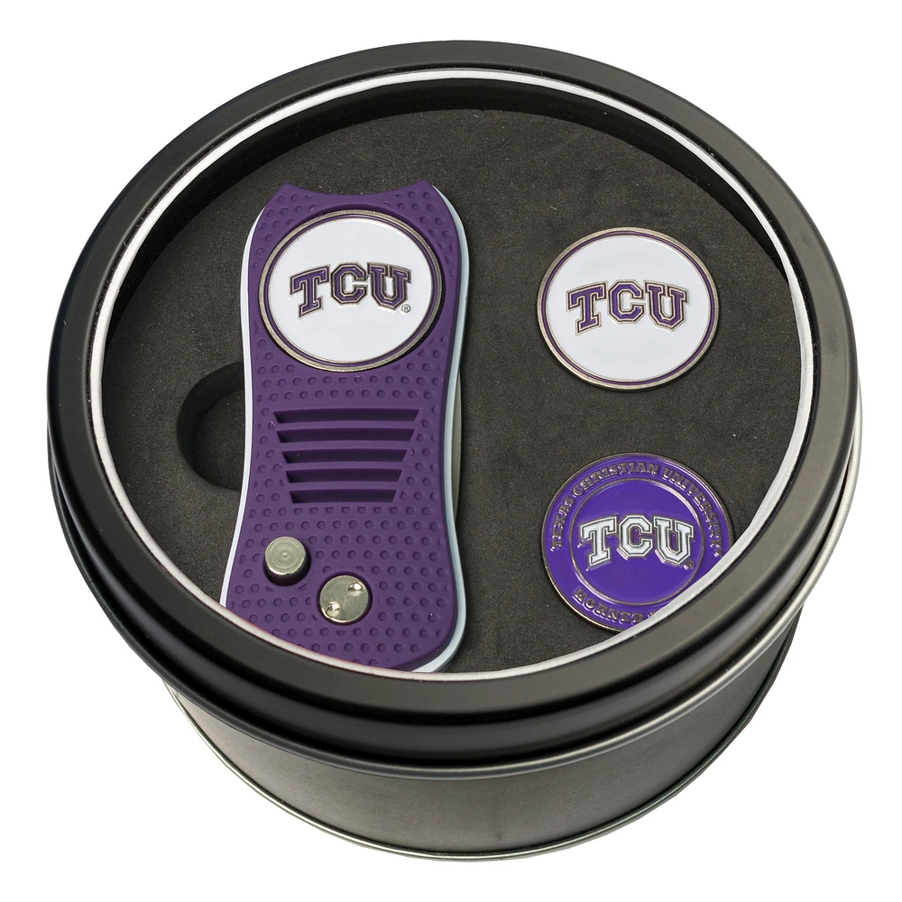 TCU Horned Frogs Divot Tool & Ball Markers Personalized Tin Gift Set