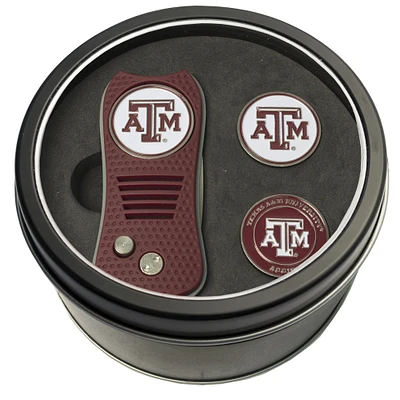 Texas A&M Aggies Divot Tool & Ball Markers Personalized Tin Gift Set