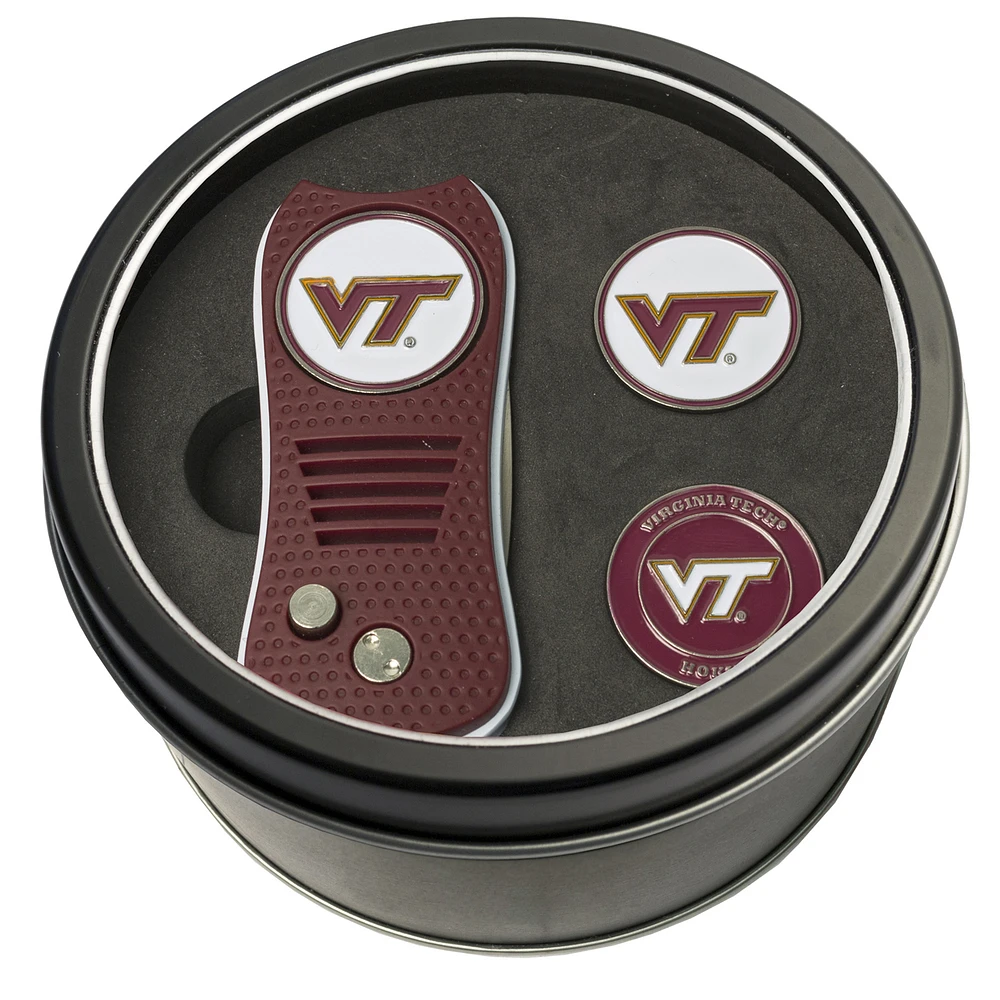 Virginia Tech Hokies Divot Tool & Ball Markers Personalized Tin Gift Set