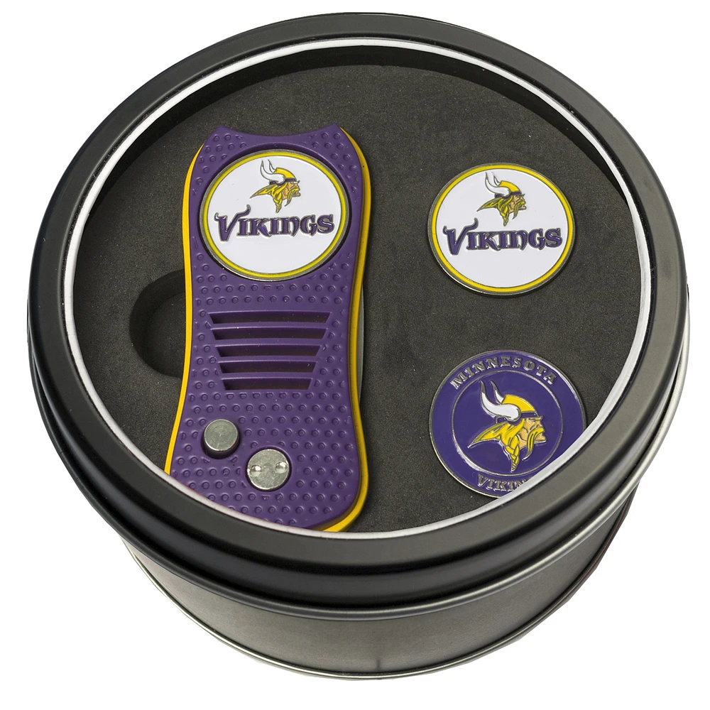 Minnesota Vikings Divot Tool & Ball Markers Personalized Tin Gift Set