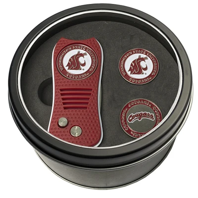 Washington State Cougars Divot Tool & Ball Markers Personalized Tin Gift Set