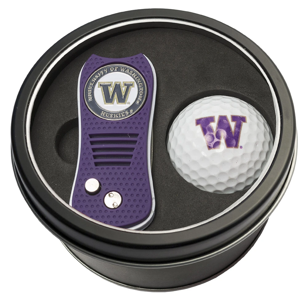 Washington Huskies Divot Tool & Golf Ball Personalized Tin Gift Set