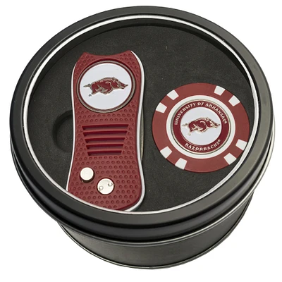 Arkansas Razorbacks Divot Tool & Golf Chip Personalized Tin Gift Set