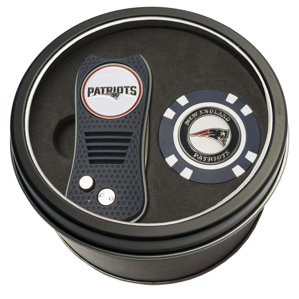 New England Patriots Divot Tool & Golf Chip Personalized Tin Gift Set