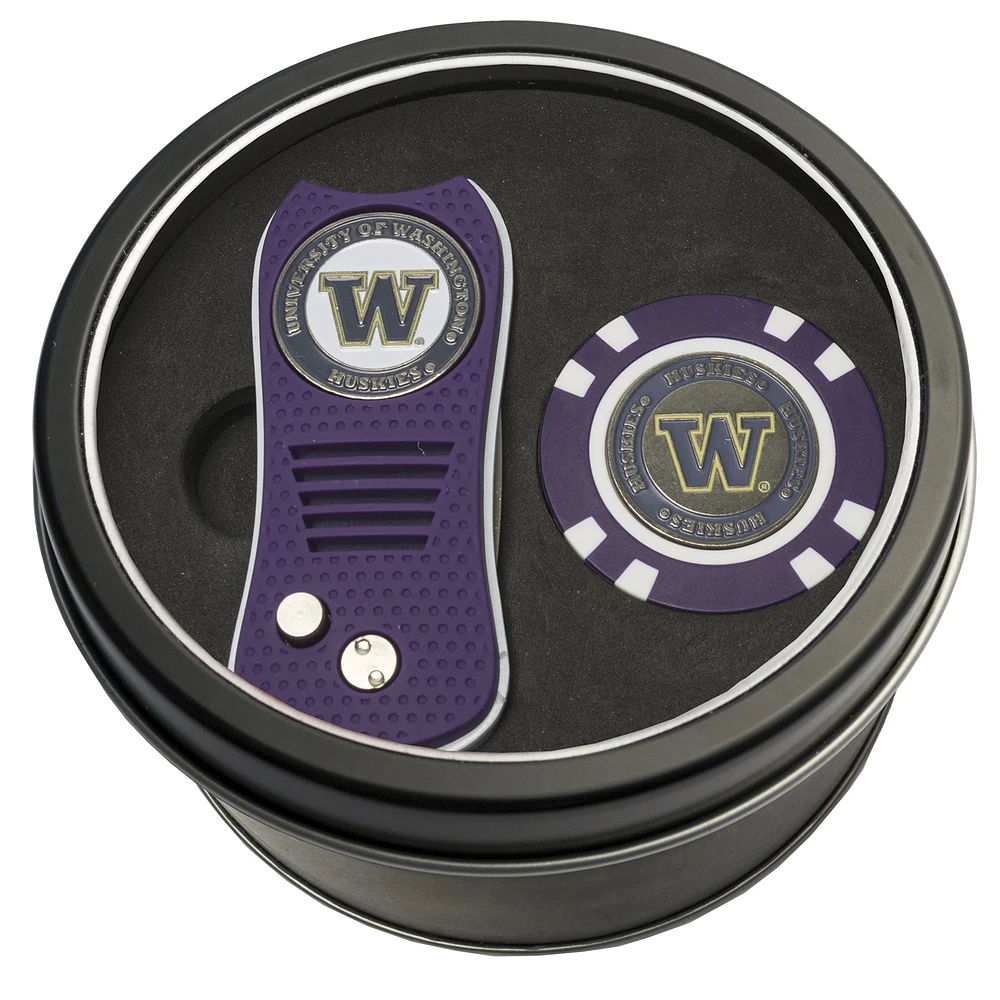 Washington Huskies Divot Tool & Golf Chip Personalized Tin Gift Set