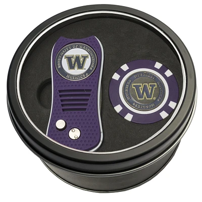 Washington Huskies Divot Tool & Golf Chip Personalized Tin Gift Set