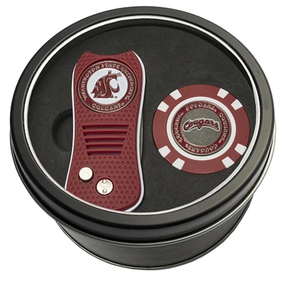 Washington State Cougars Divot Tool & Golf Chip Personalized Tin Gift Set