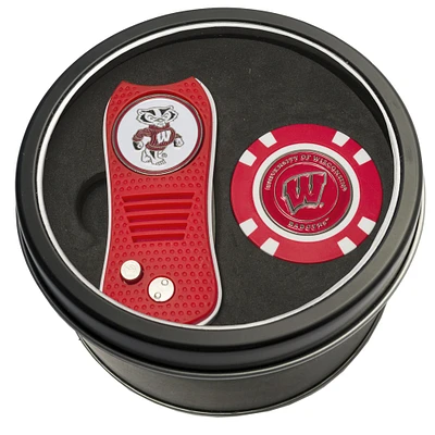 Wisconsin Badgers Divot Tool & Golf Chip Personalized Tin Gift Set