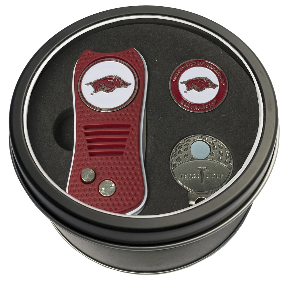 Arkansas Razorbacks Divot Tool Ball Marker & Cap Clip Personalized Tin Gift Set