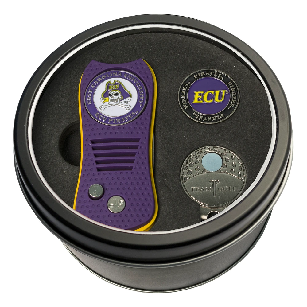 ECU Pirates Divot Tool Ball Marker & Cap Clip Personalized Tin Gift Set