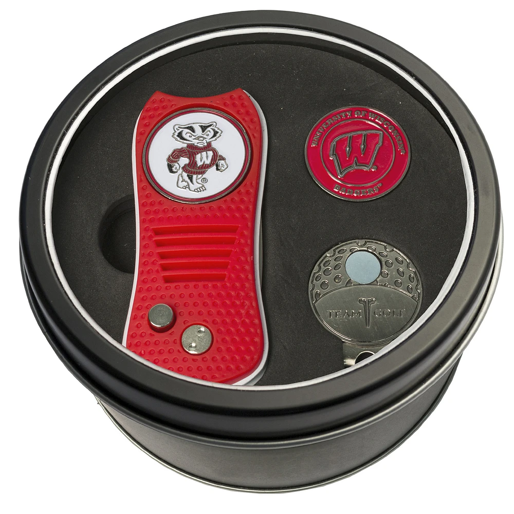 Wisconsin Badgers Divot Tool Ball Marker & Cap Clip Personalized Tin Gift Set