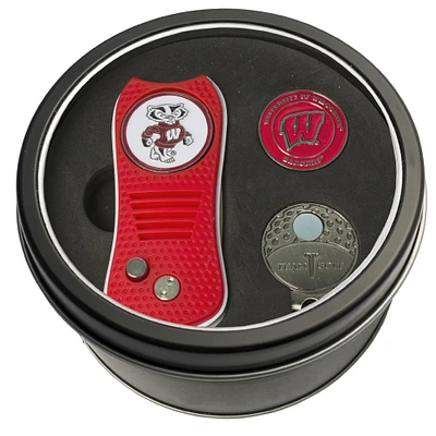 Wisconsin Badgers Divot Tool Ball Marker & Cap Clip Personalized Tin Gift Set