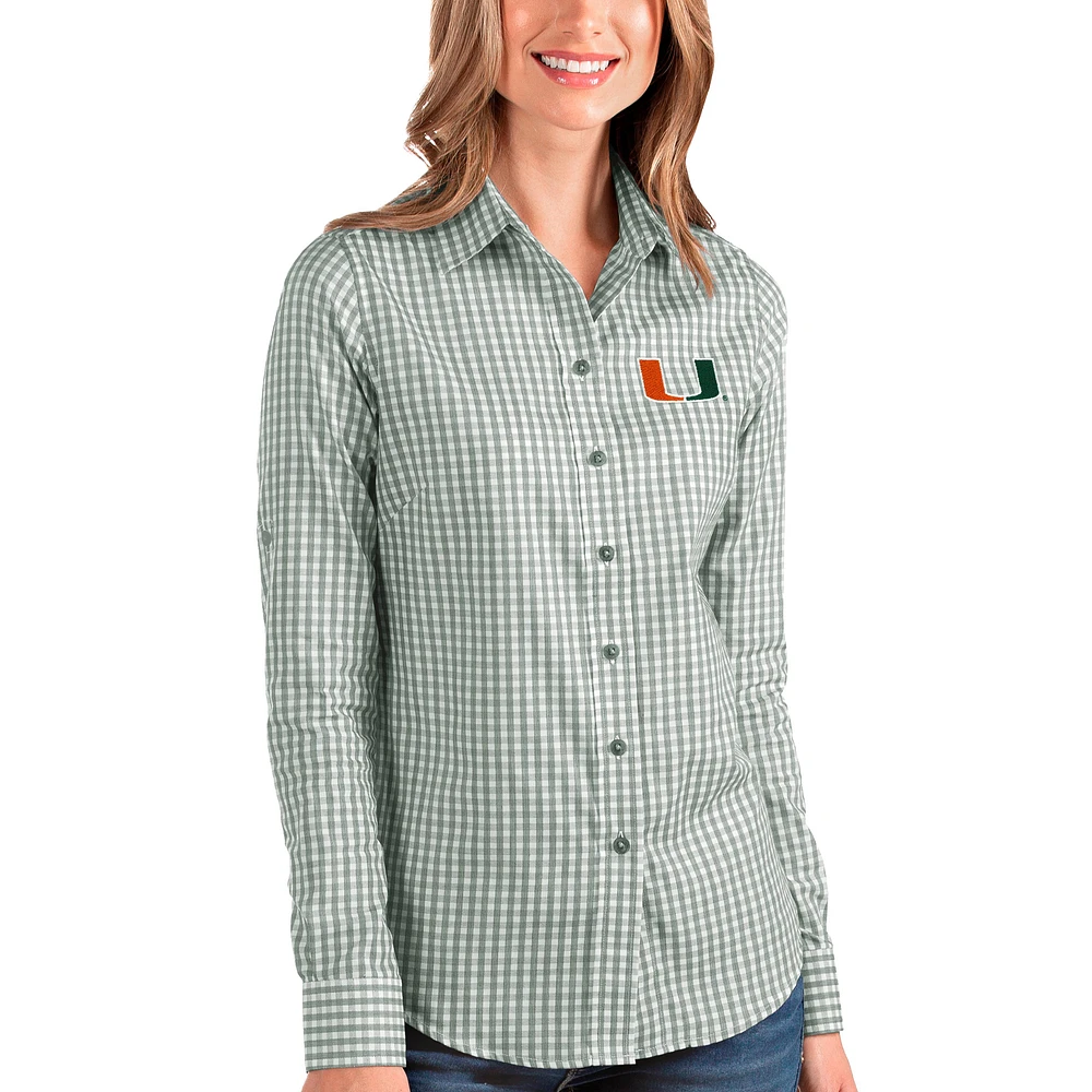 Women's Antigua Green/White Miami Hurricanes Structure Button-Up Shirt