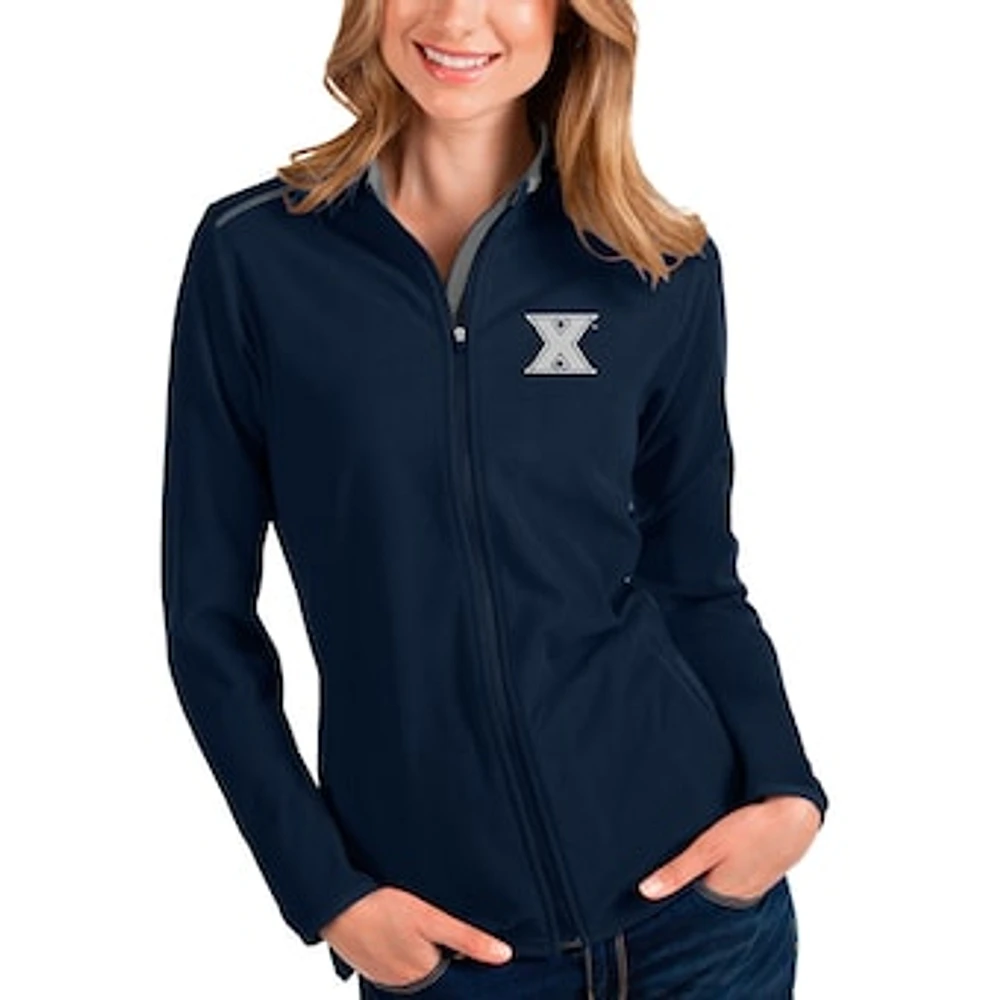 Women's Antigua Navy/Gray Xavier Musketeers Glacier Full-Zip Jacket