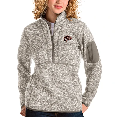 Women's Antigua Oatmeal UTEP Miners Fortune Half-Zip Pullover Sweater