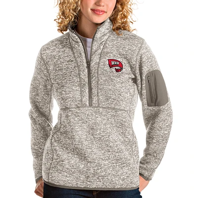 Women's Antigua Oatmeal Western Kentucky Hilltoppers Fortune Half-Zip Pullover Sweater