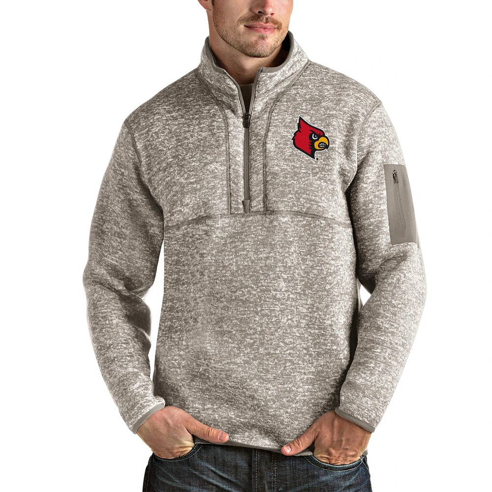 Men's Antigua Oatmeal Louisville Cardinals Fortune Half-Zip Pullover Jacket