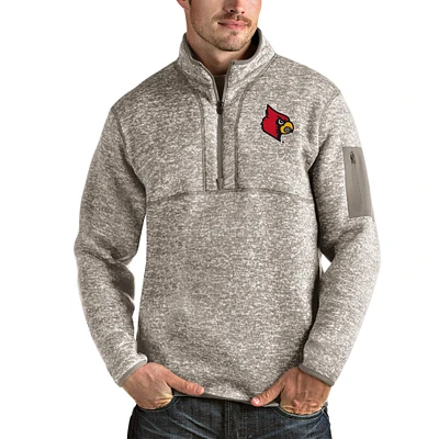 Men's Antigua Oatmeal Louisville Cardinals Fortune Half-Zip Pullover Jacket