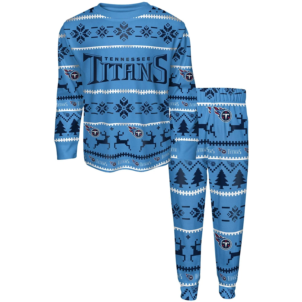 Youth Light Blue Tennessee Titans Wordmark Pajama - Sleep Set