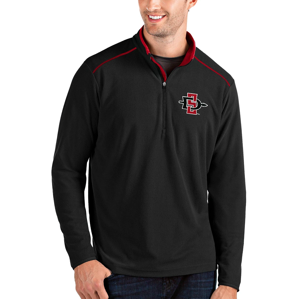 Men's Antigua Black/Charcoal San Diego State Aztecs Glacier Quarter-Zip Pullover Jacket