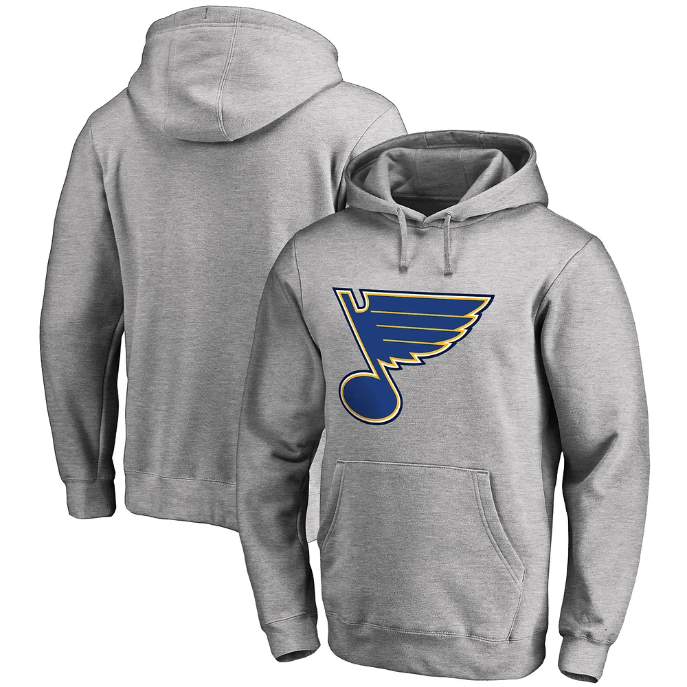 Men's Fanatics Heather Gray St. Louis Blues Primary Team Logo Fleece Fitted Pullover Hoodie