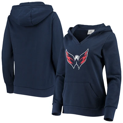 Women's Fanatics Navy Washington Capitals Primary Team Logo Fleece V-Neck Pullover Hoodie