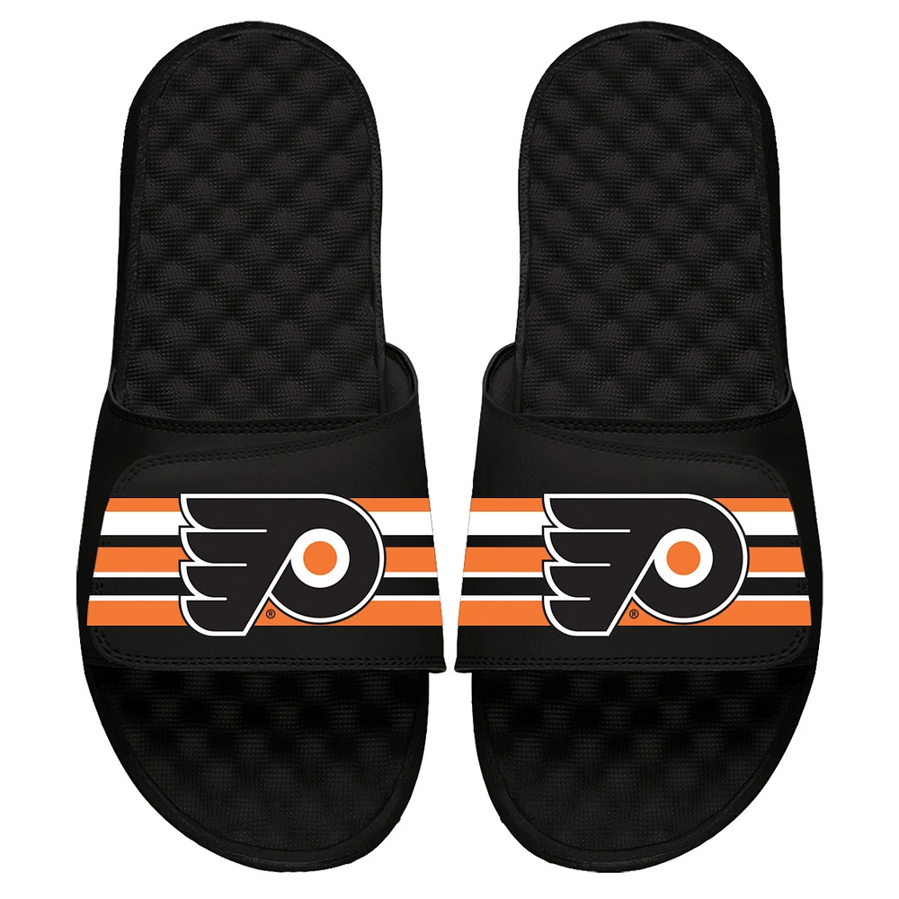 Men's ISlide Black Philadelphia Flyers Stripe Logo Slide Sandals