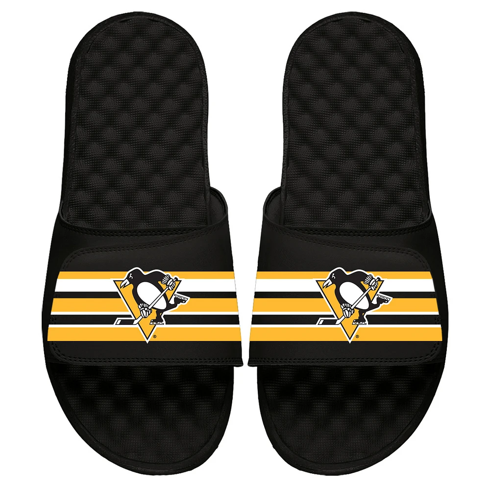 Men's ISlide Black Pittsburgh Penguins Stripe Logo Slide Sandals