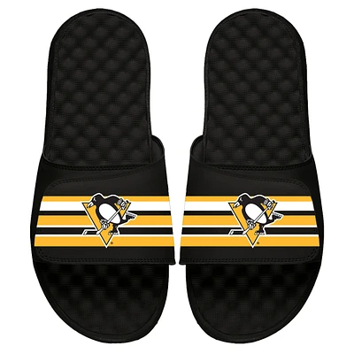 Men's ISlide Black Pittsburgh Penguins Stripe Logo Slide Sandals