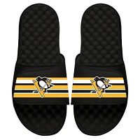 Men's ISlide Black Pittsburgh Penguins Stripe Logo Slide Sandals