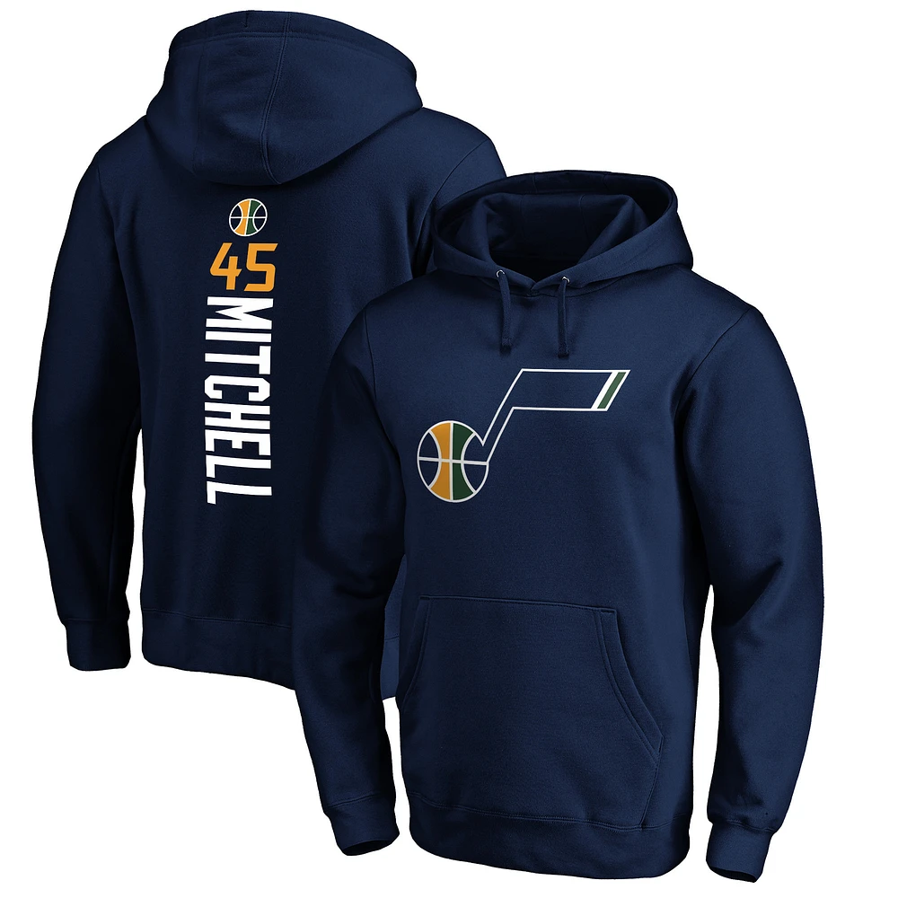 Men's Fanatics Donovan Mitchell Navy Utah Jazz Playmaker Name & Number Fitted Pullover Hoodie