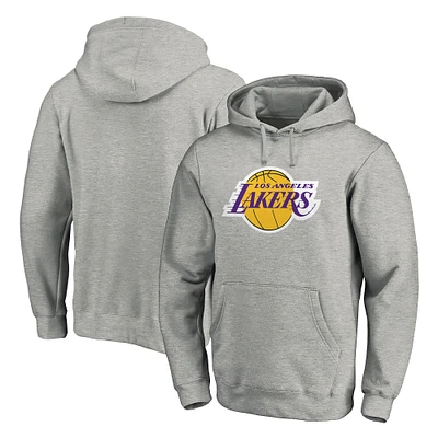 Men's Fanatics Heather Gray Los Angeles Lakers Team Primary Logo Fitted Pullover Hoodie