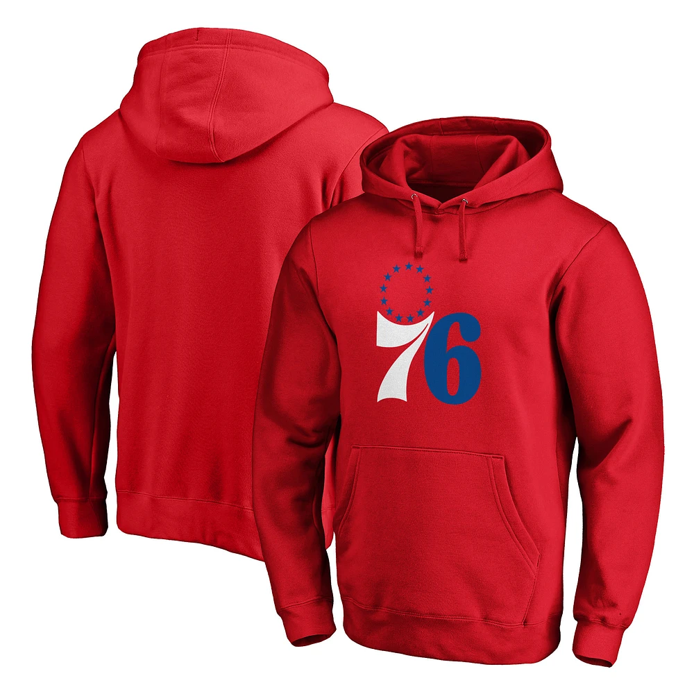 Men's Fanatics Red Philadelphia 76ers Icon Primary Logo Fitted Pullover Hoodie