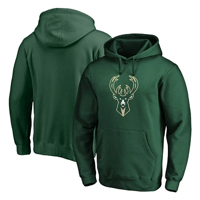 Men's Fanatics Hunter Green Milwaukee Bucks Icon Primary Logo Fitted Pullover Hoodie