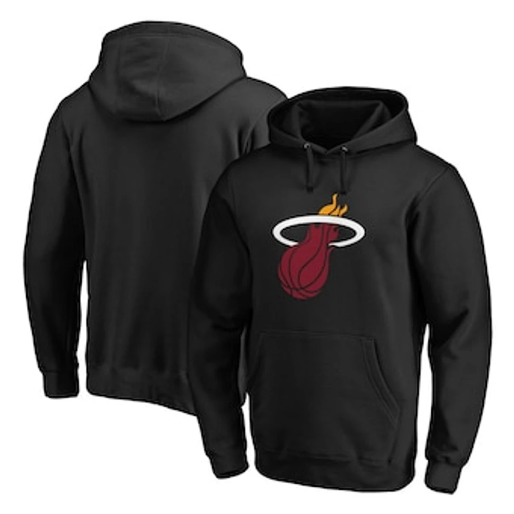 Men's Fanatics Black Miami Heat Icon Primary Logo Fitted Pullover Hoodie