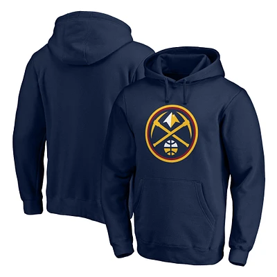 Men's Fanatics Navy Denver Nuggets Icon Primary Logo Fitted Pullover Hoodie