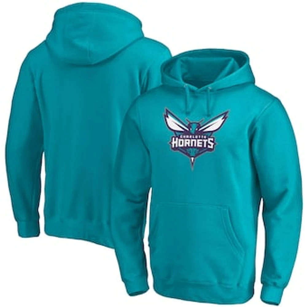 Men's Fanatics Teal Charlotte Hornets Icon Primary Logo Fitted Pullover Hoodie