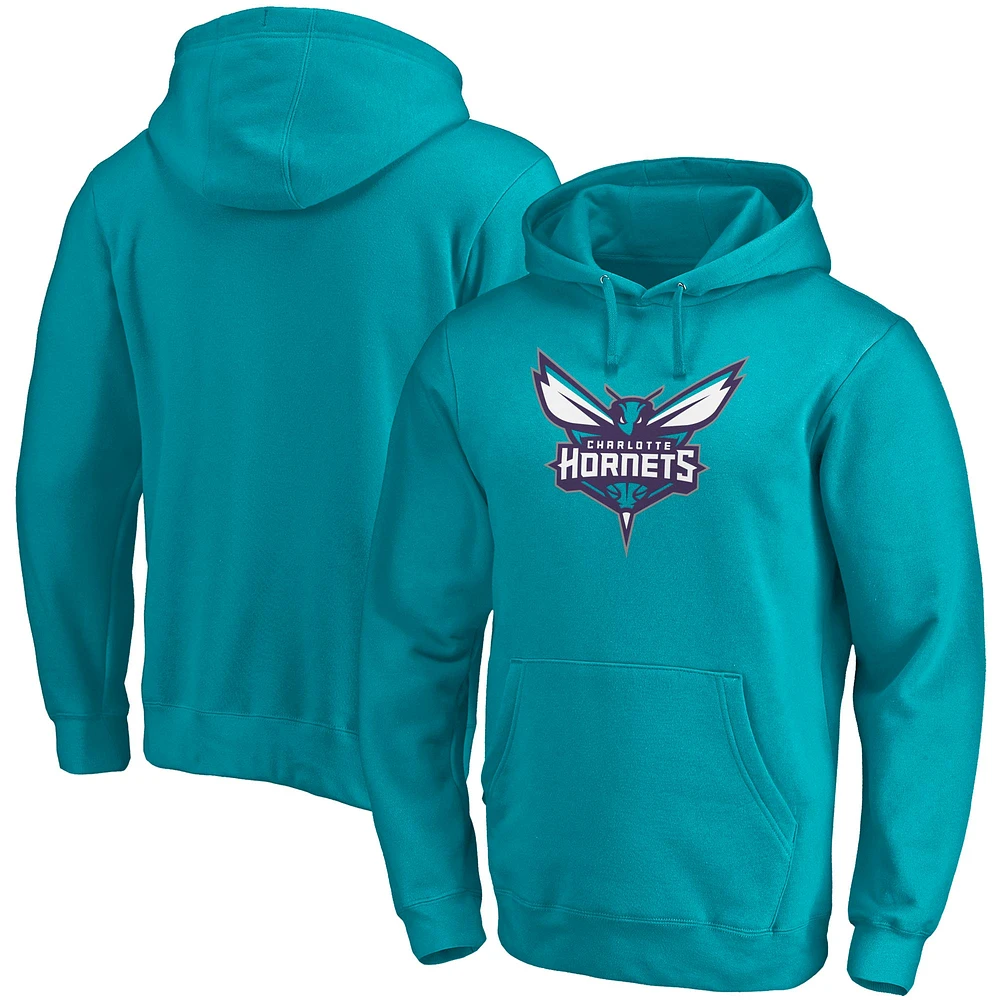 Men's Fanatics Teal Charlotte Hornets Icon Primary Logo Fitted Pullover Hoodie