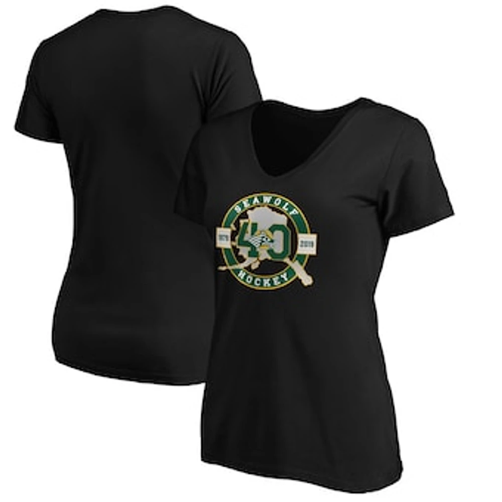 Women's Fanatics Black Alaska Anchorage Seawolves Hockey 40th Year V-Neck T-Shirt