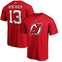 Men's Fanatics Nico Hischier Red New Jersey Devils Team Authentic Stack Name & Number T-Shirt