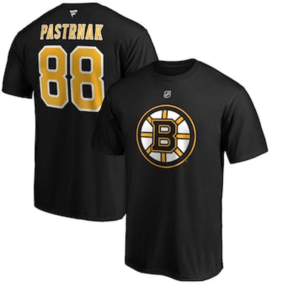 Men's David Pastrnak Black Boston Bruins Team Authentic Stack Name & Number T-Shirt