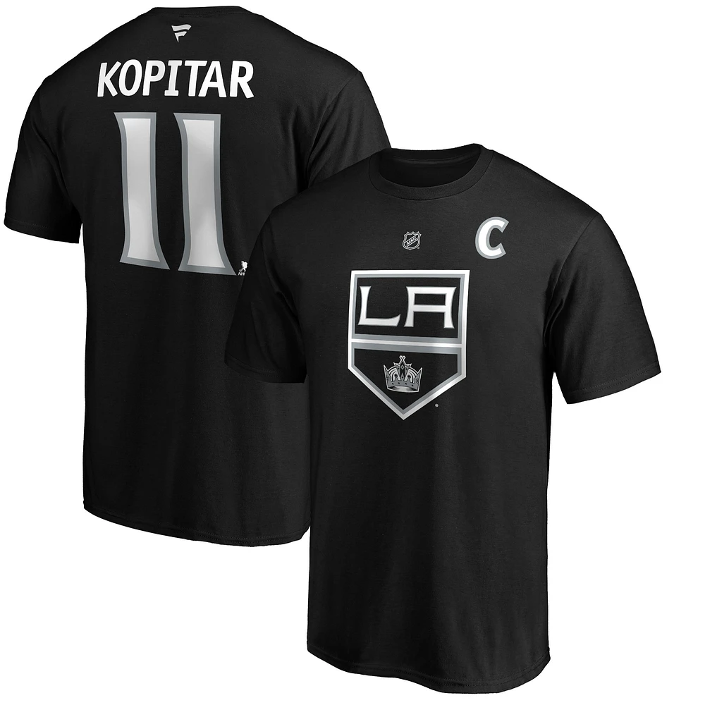 Men's Anze Kopitar Black Los Angeles Kings Team Authentic Stack Name & Number T-Shirt