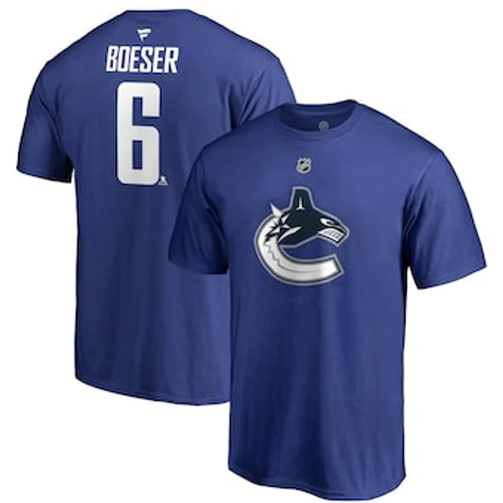 Men's Fanatics Brock Boeser Blue Vancouver Canucks Team Authentic Stack Name & Number T-Shirt